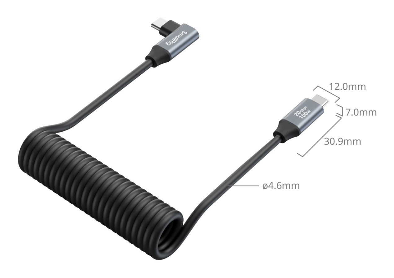 USB-C (rovný) na USB-C (šikmý) špirálový dátaovy kábel