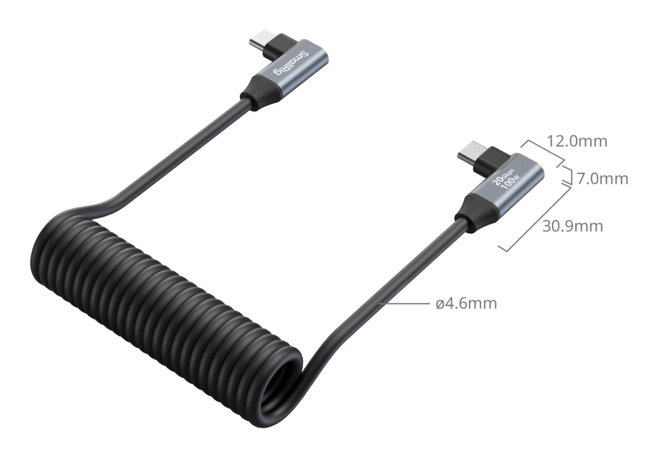 USB-C (uhlový) na USB-C (uhlový) špirálový dátový kábel