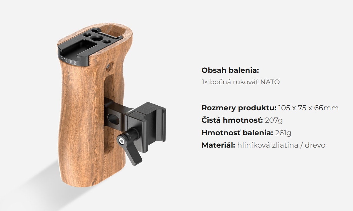 SmallRig Wooden Side Handle with NATO Clamp 2187C