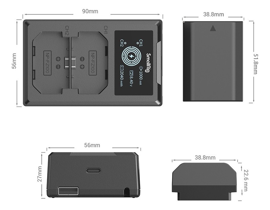 SmallRig NP-FZ100 Camera Battery and Charger Kit 3824B – Kompaktné rozmery