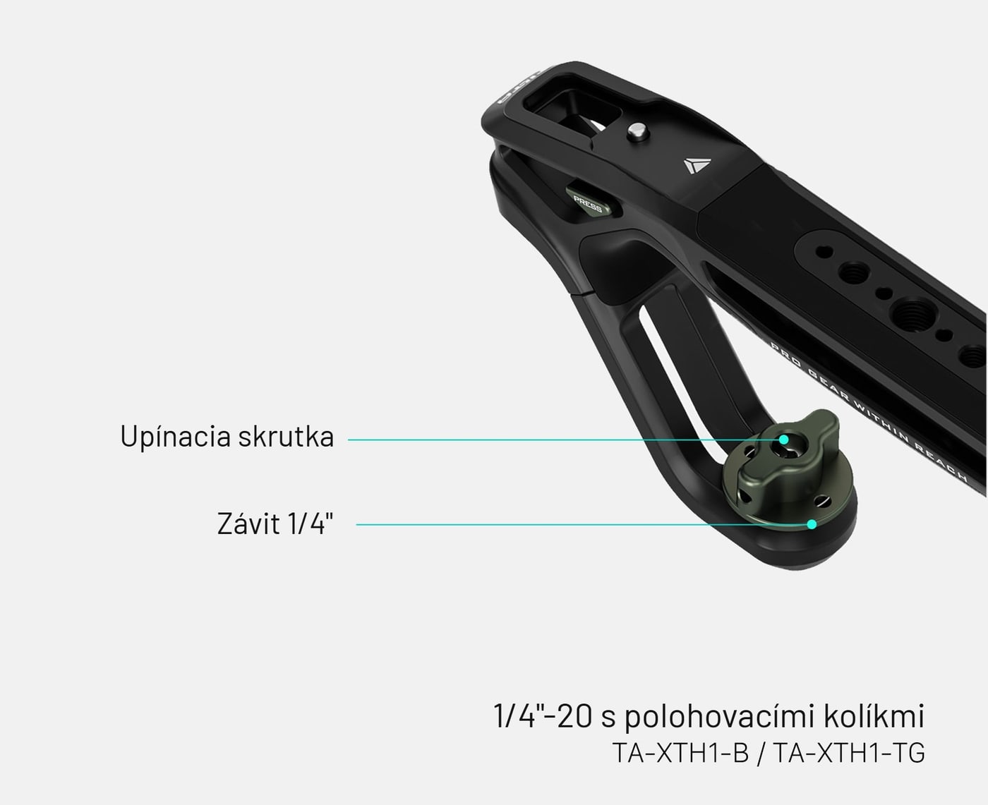 TA-XTH1-TG — 1/4"-20 s polohovacími kolíkmi