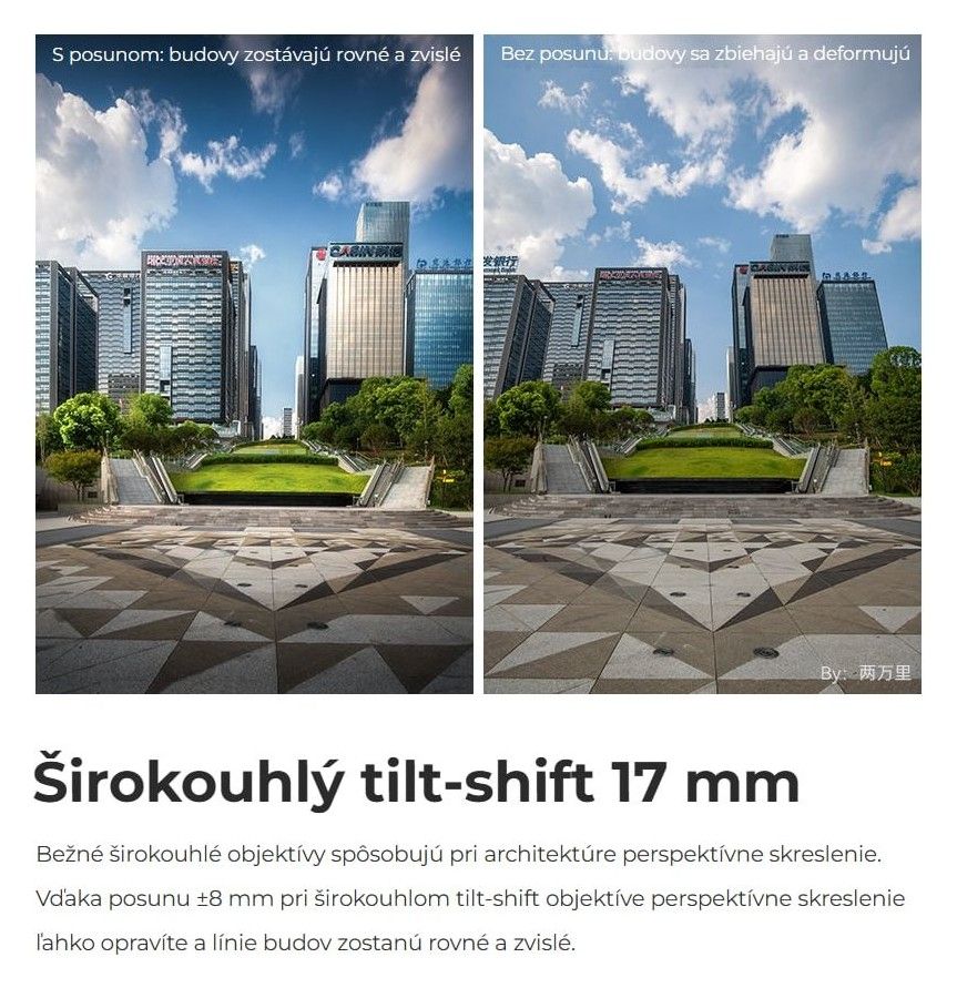 TTArtisan Tilt-Shift 17mm F4 – Posun ±8 mm pre rovné línie