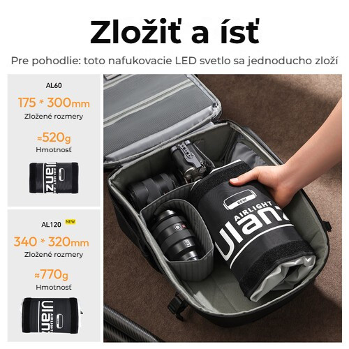 Ulanzi AL120 nafukovací LED světlo – Po složení malé