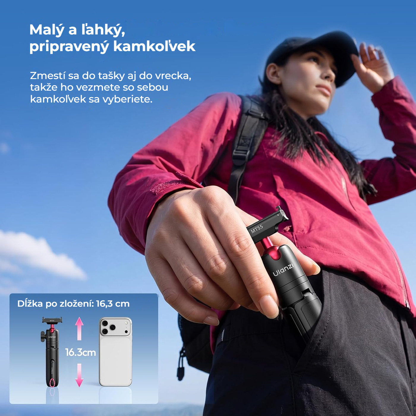 Ulanzi MT55 SnapGo ministativ a selfie tyč – 123 g a 16,3 cm po složení