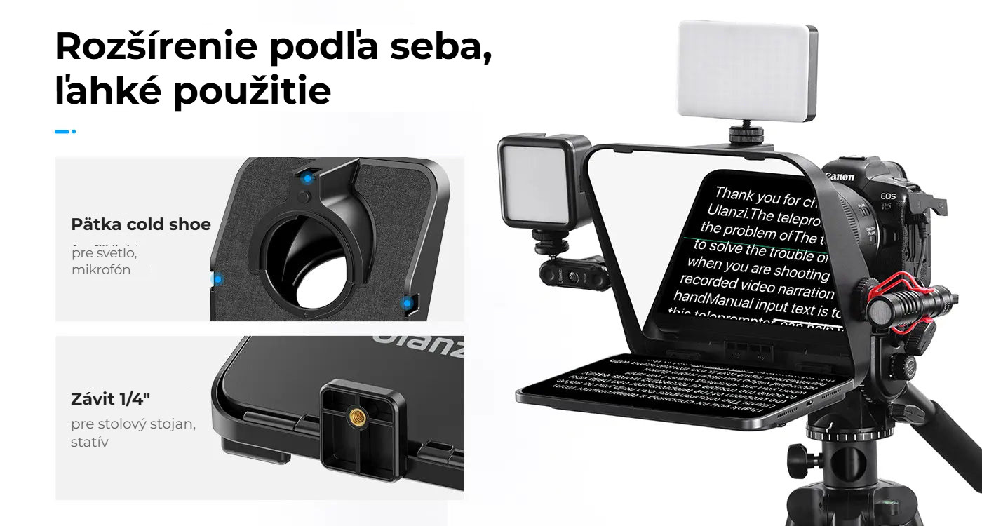 Ulanzi RT02 teleprompter pro tablety a smartphony – Cold shoe a závit 1/4″