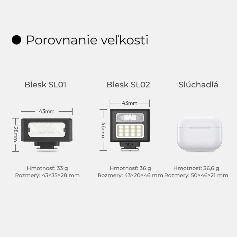 Ulanzi SL01 Spark Lite Camera Flash Light – Porovnání velikosti