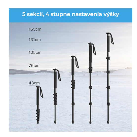 Ulanzi TB12 hliníkový monopod – Pět sekcí a čtyři stupně výšky