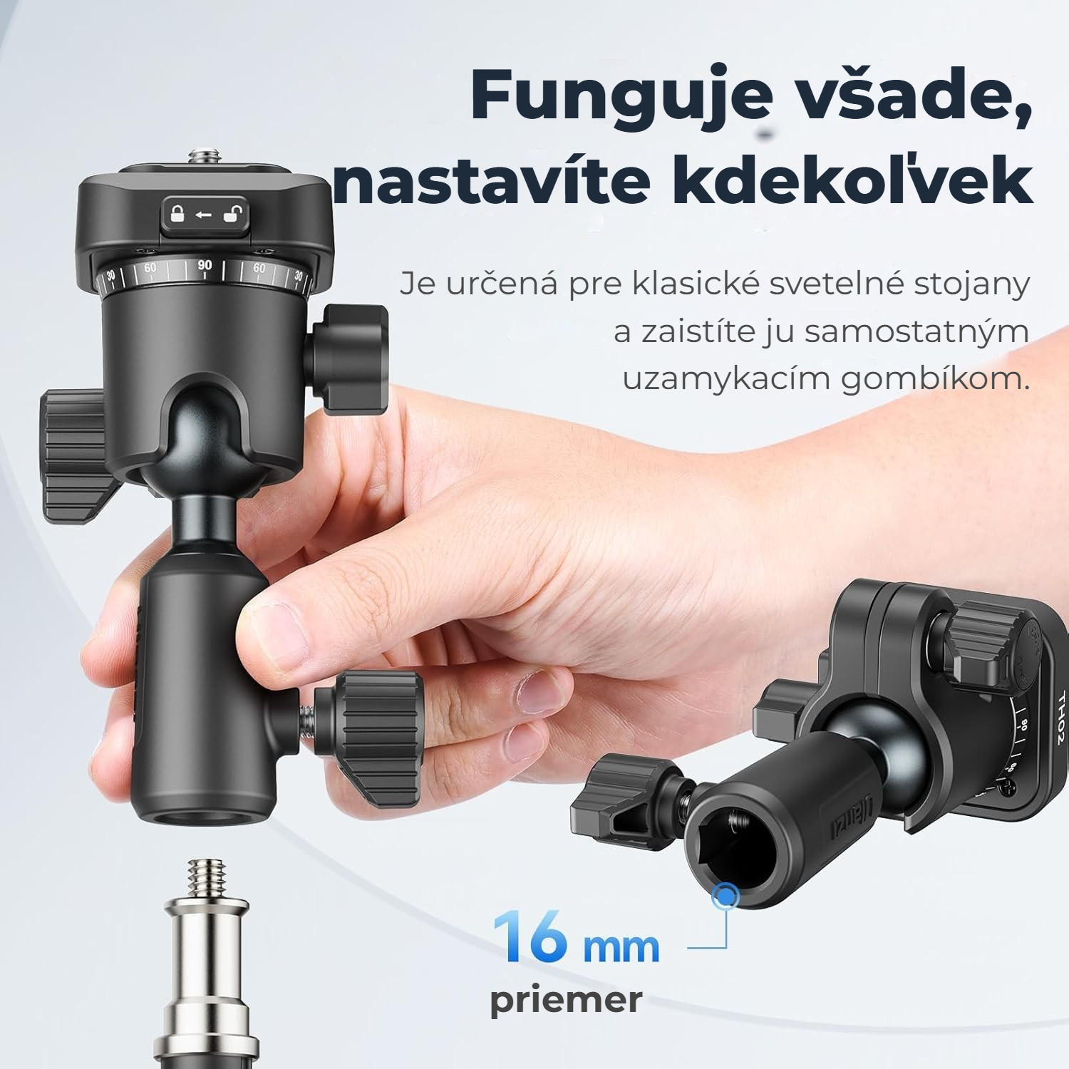 Ulanzi TH02 Uka obrácená kulová hlava – Pro standardní 16mm světelné stojany