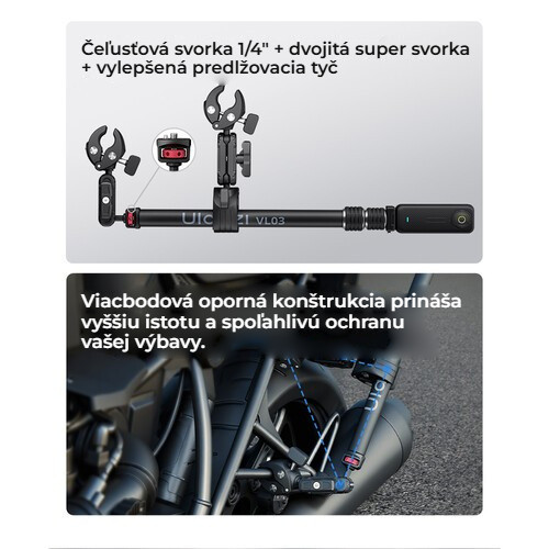 Ulanzi VL03 neviditelná selfie tyč na motorku – Svorky a prodlužovací tyč