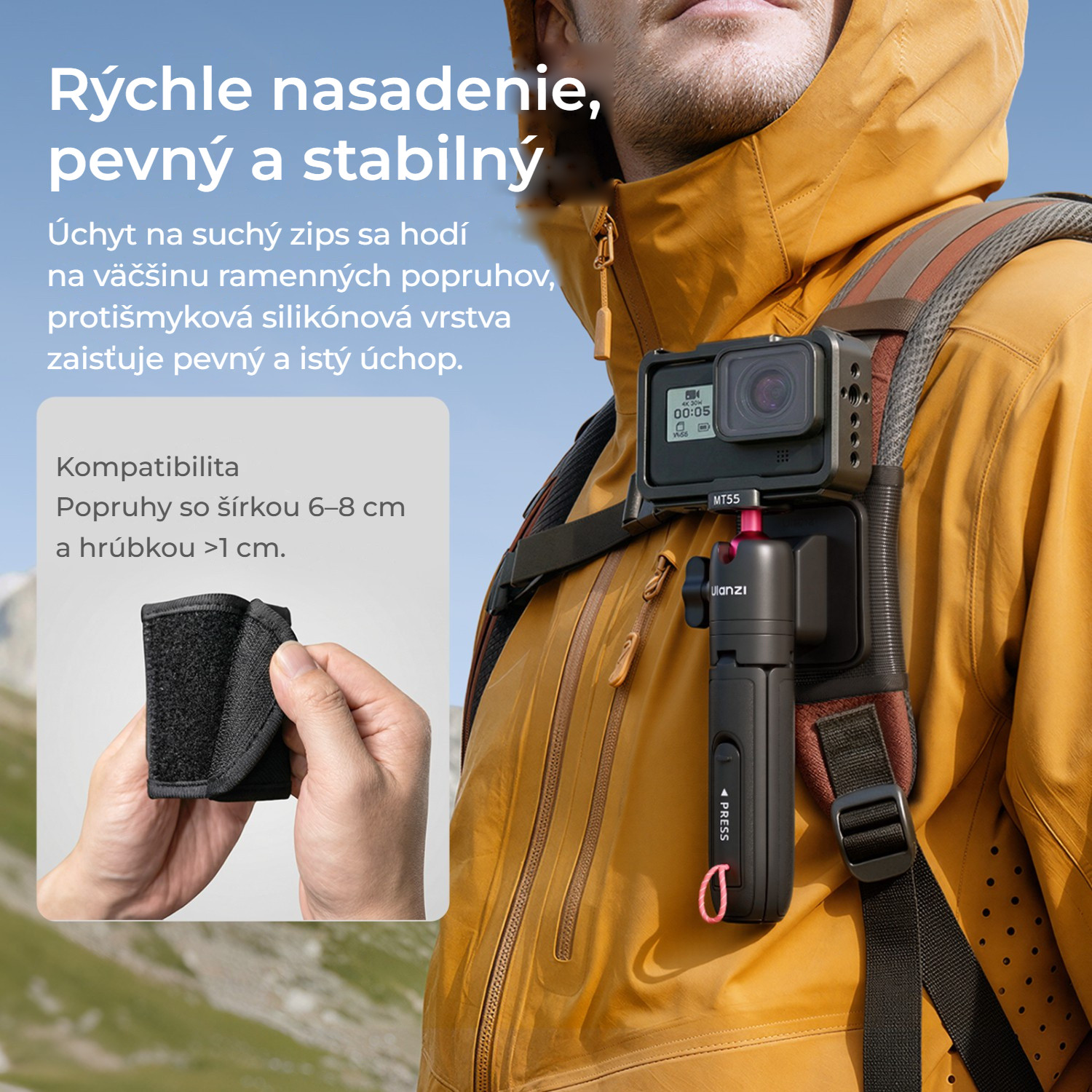 Ulanzi MT55 SnapGo ministativ a selfie tyč s uchycením 1/4″ – Suchý zip a protiskluzová vrstva