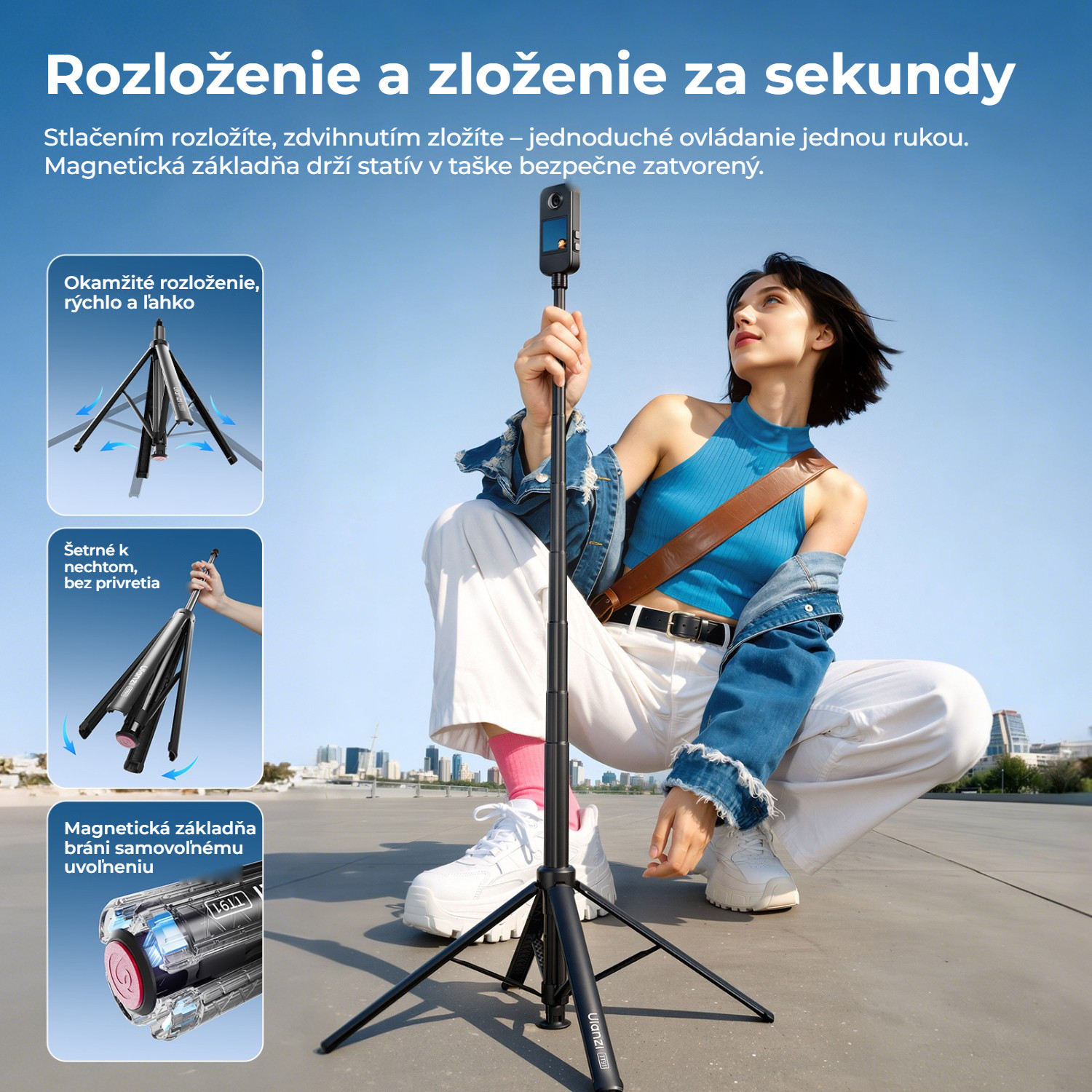 Ulanzi TT91 selfie tyč a stativ – Rozložení jedním stiskem