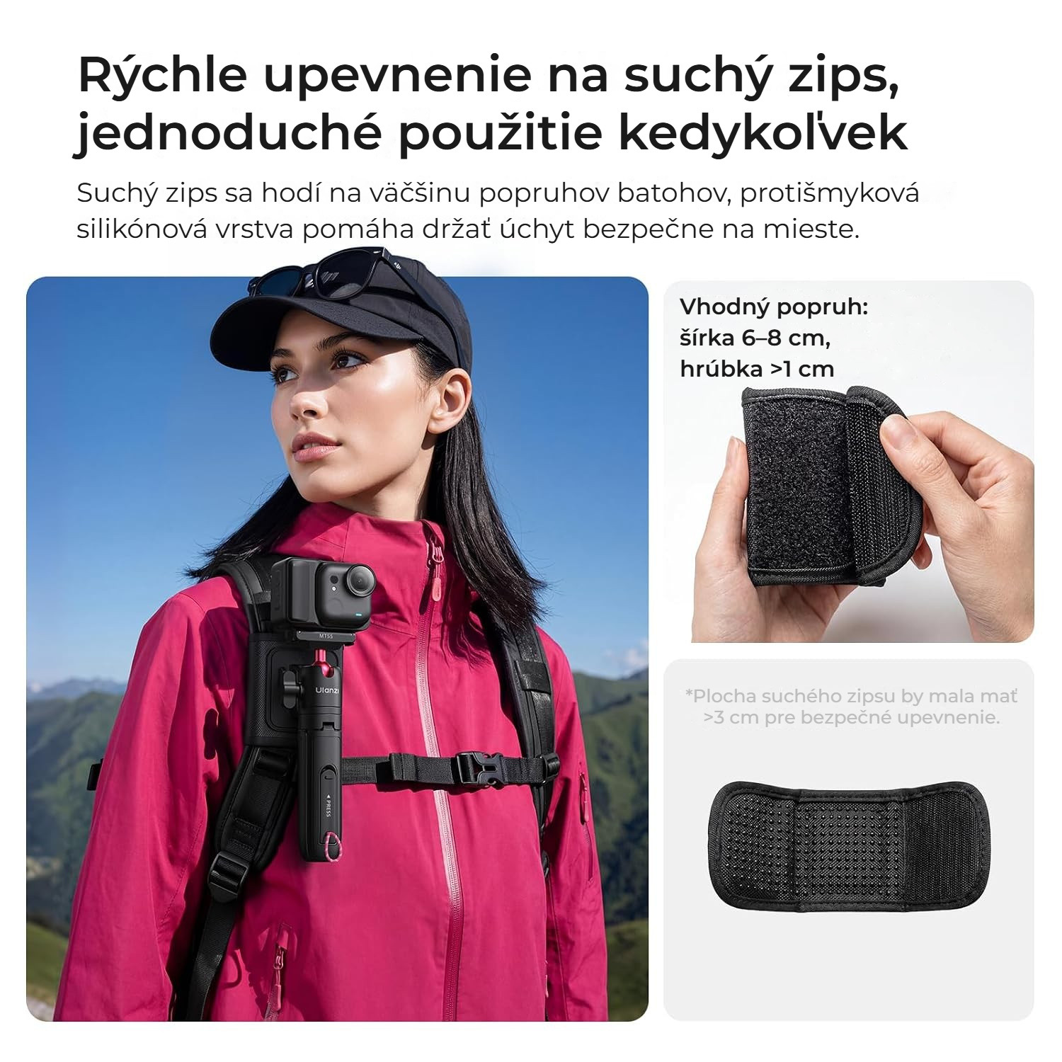 Ulanzi MT55 SnapGo ministativ a selfie tyč – Suchý zip s protiskluzovou vrstvou