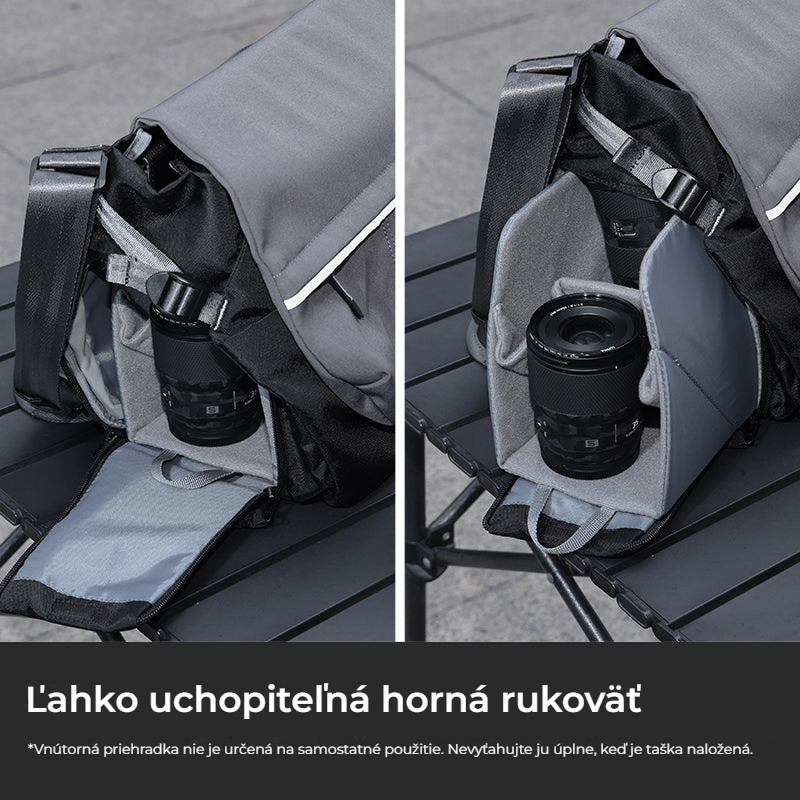 Ulanzi TE88 Camera Shoulder Bag – Horní madlo a vyjímatelná přepážka