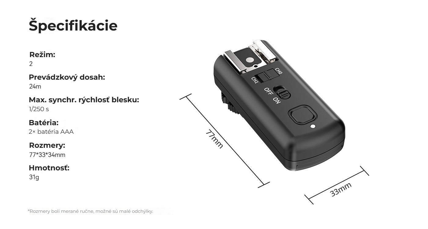 Ulanzi TT-01 Wireless flash trigger – Rozměry a parametry