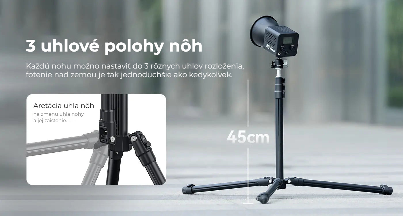 Ulanzi TT43 Reverse Folding Light Stand – 3 úhlové polohy nohou