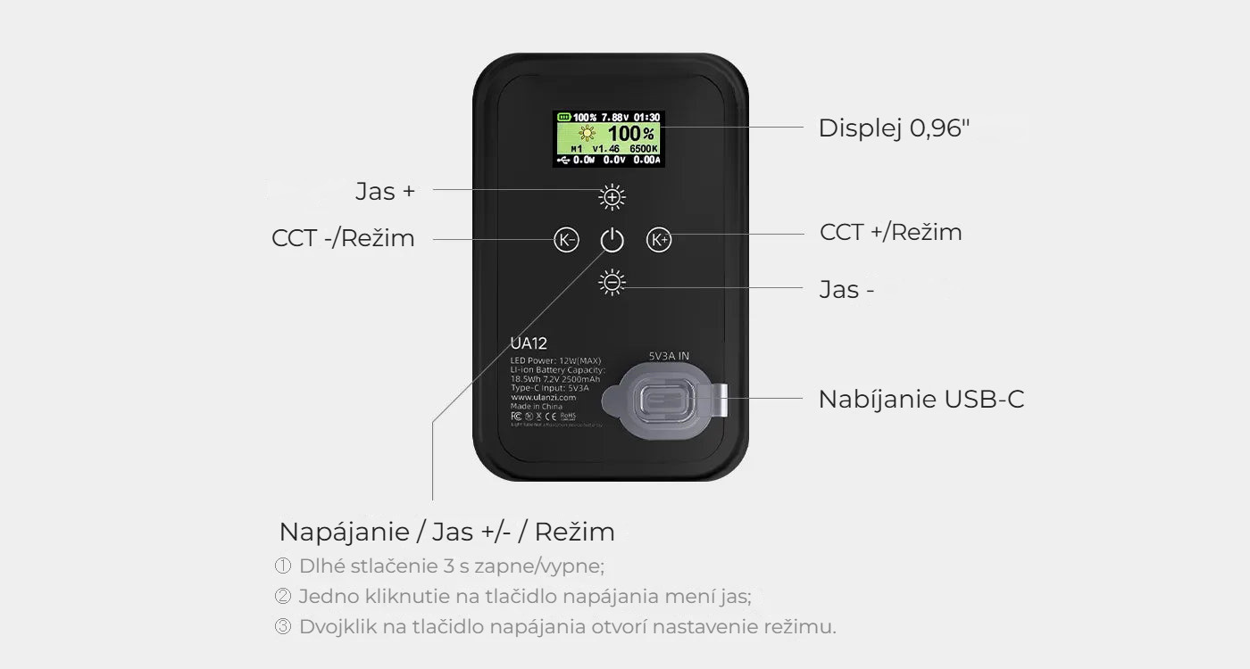 Ulanzi UA20 20W nafukovací světlo – Ovládání