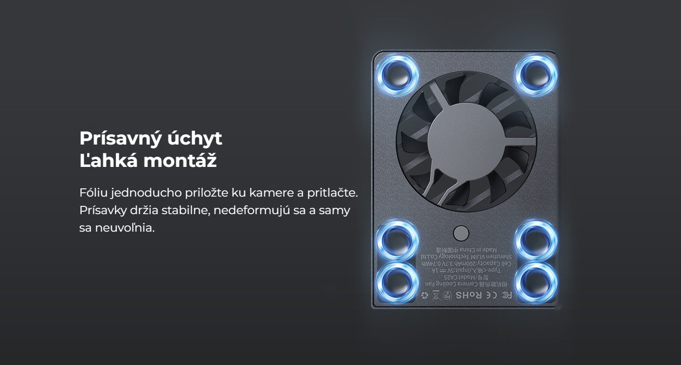 Ulanzi Camera Cooling Fan V3 stříbrný – Uchycení přísavkami