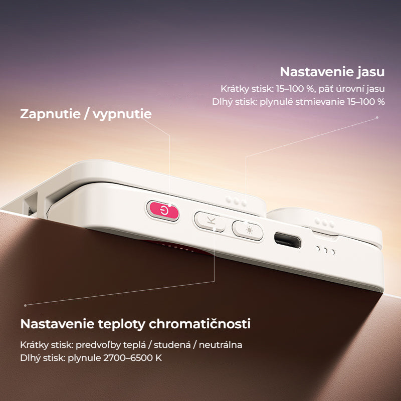 Ulanzi GL01 GlowUp světlo (Peach Snow) – Ovládání jedním tlačítkem