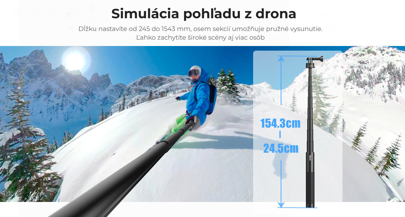 Ulanzi MT-76 Go-Quick II selfie tyč 1,5 m – Pohled jako z nízkého dronu
