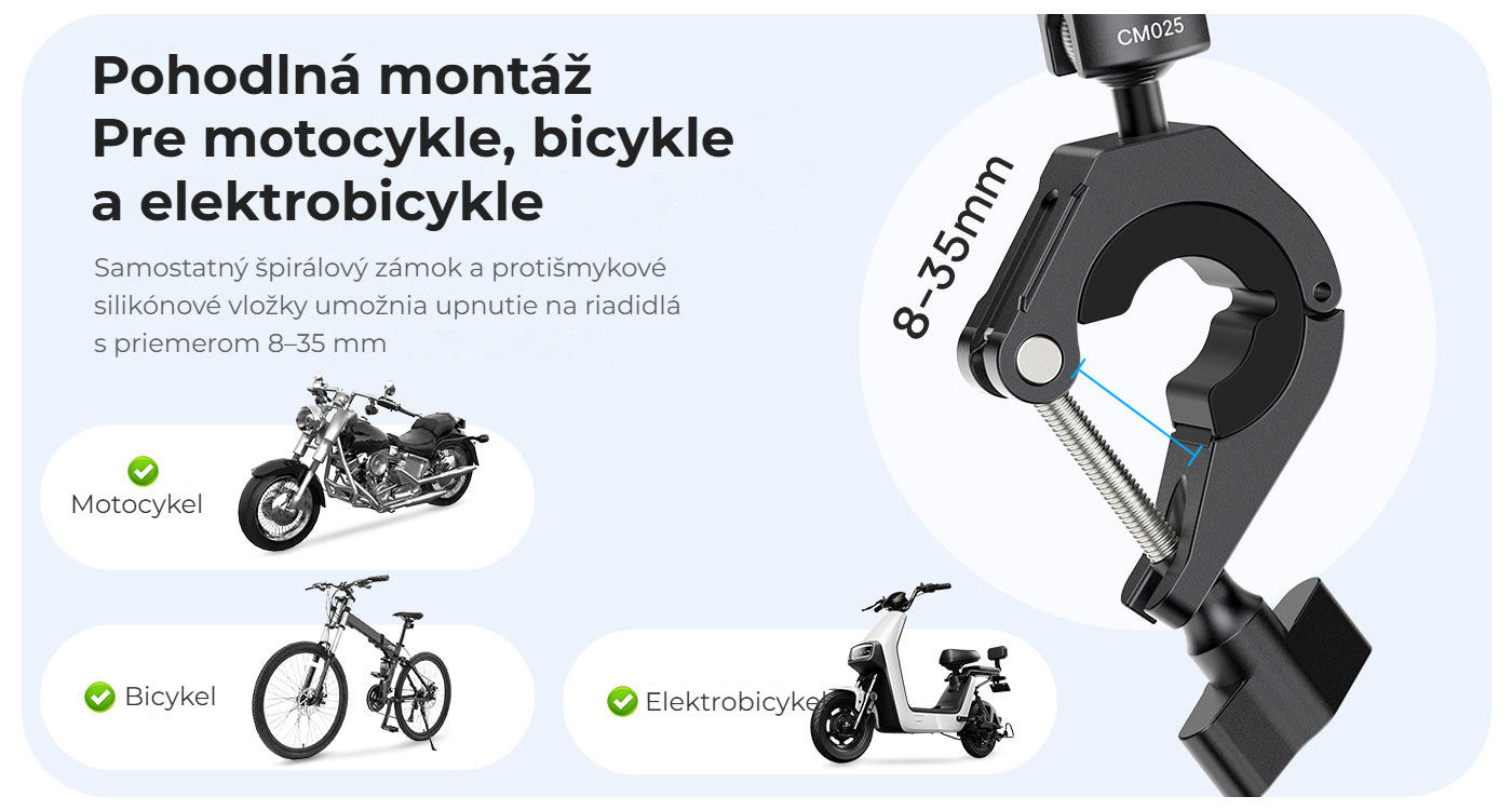 Ulanzi CM025 držák na řídítka pro akční kamery – Pro motorky, kola i elektrokola