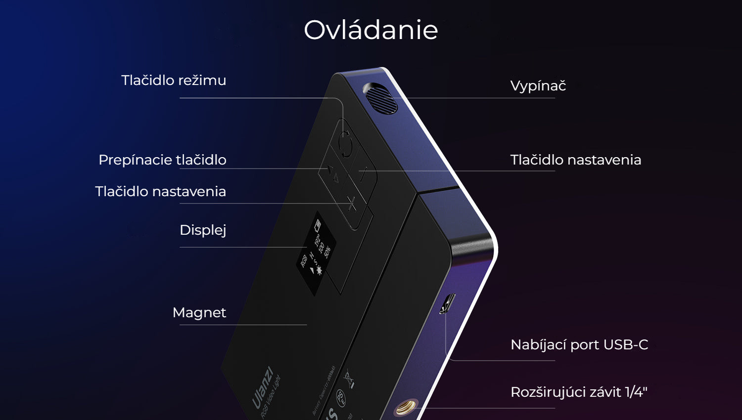 Ulanzi LT002 kapesní světlo RGB – Ovládání
