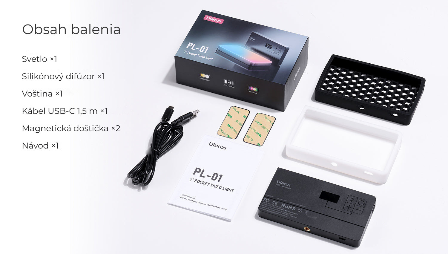 Ulanzi LT002 kapesní světlo RGB – Obsah balení