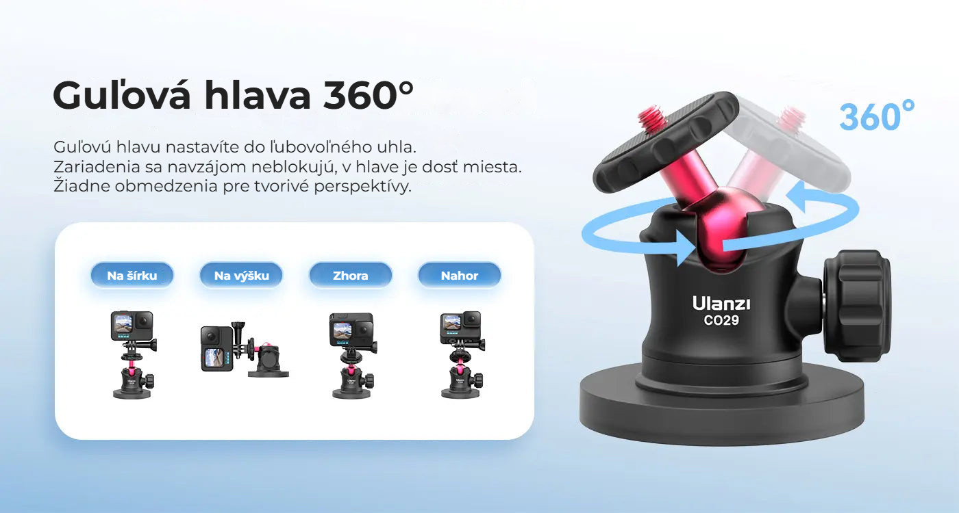 Ulanzi Magnetic Camera Mount for GoPro – Univerzální kulová hlava 360°