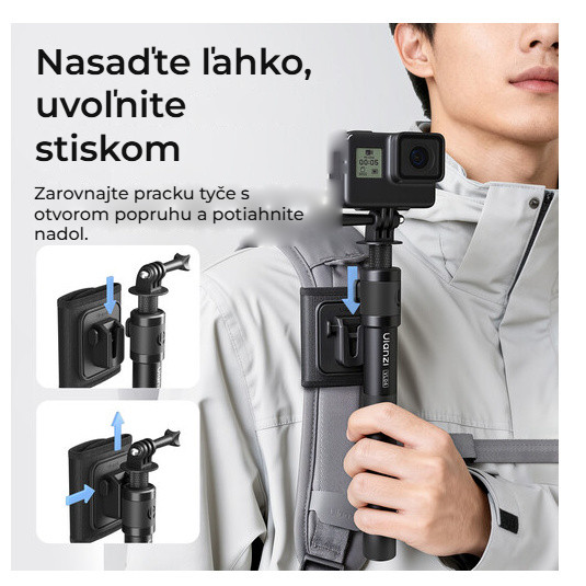 Ulanzi VL04 prodlužovací tyč pro akční kamery – Nasadíte jedním pohybem, uvolníte stiskem