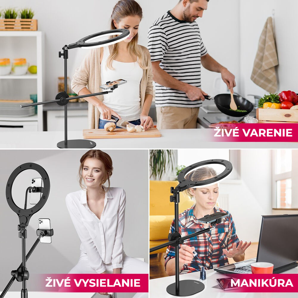 Ulanzi T1 LED kruhové světlo s ramenem – Vlogy, kuchyň i péče o nehty