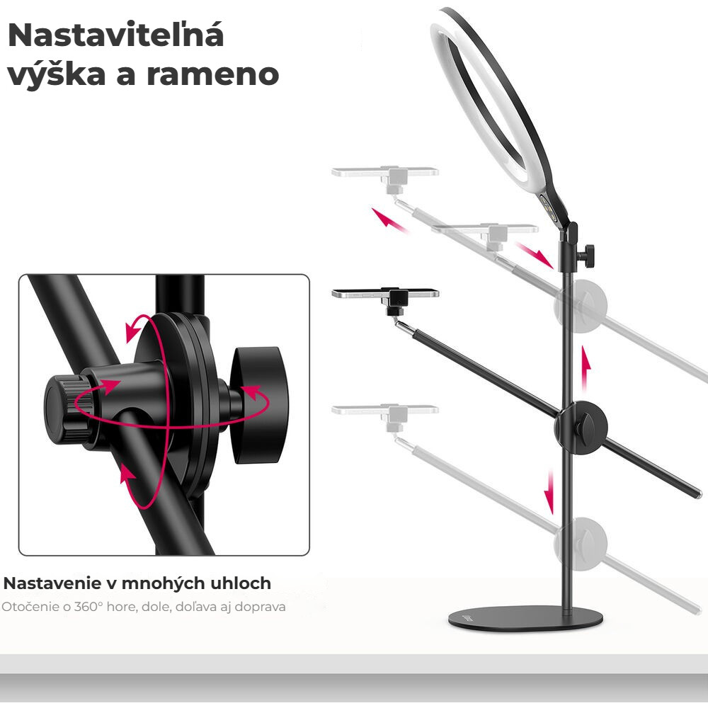 Ulanzi T1 LED kruhové světlo s ramenem – Výsuvné rameno nastavitelné v mnoha úhlech
