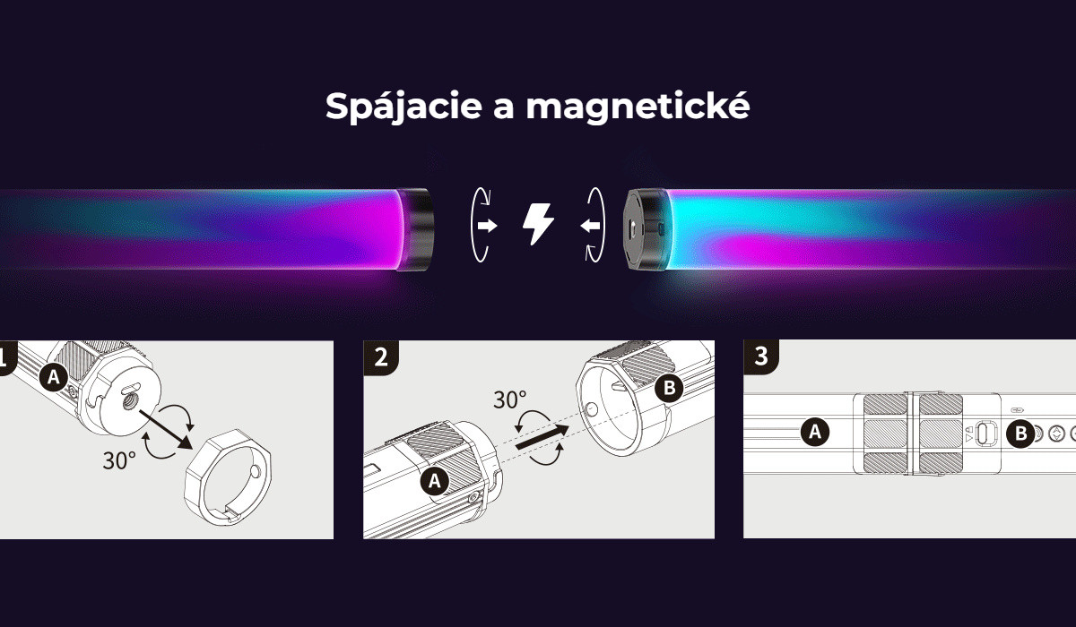 Ulanzi VL110 RGB LED tyč – Magnetické spojení