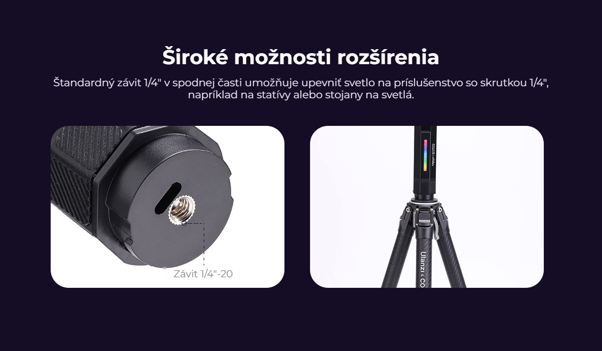 Ulanzi VL110 RGB LED tyč – Závit 1/4″-20 na spodku
