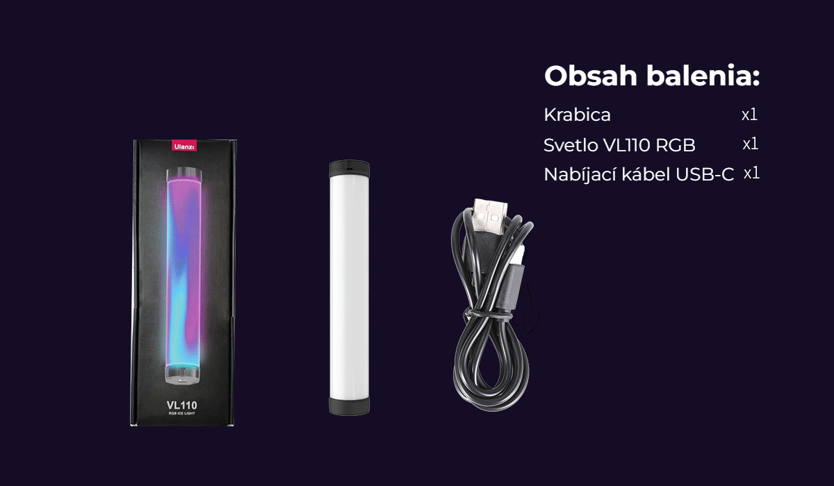 Ulanzi VL110 RGB LED tyč – Obsah balení