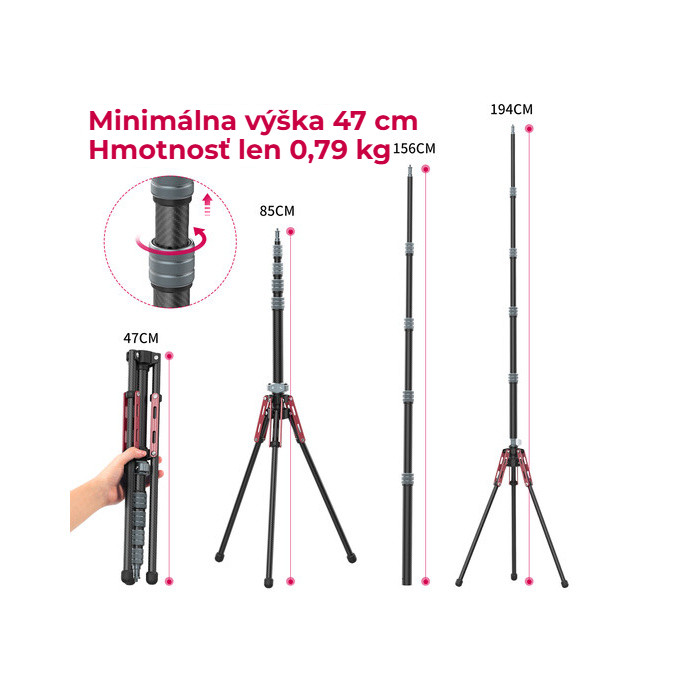 Ulanzi MT-49 karbonový stativ – Od 47 cm do 194 cm