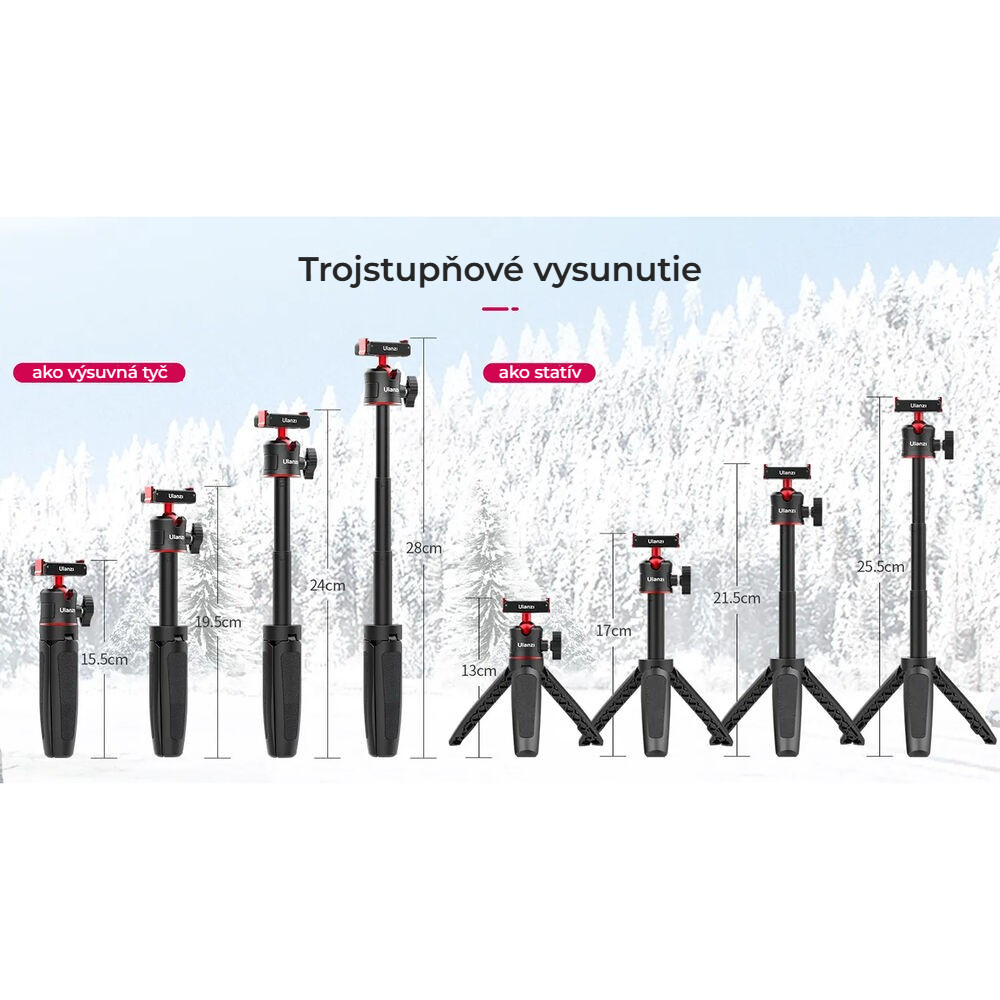 Ulanzi MT-50 V2 pro DJI Action – Tyč i stativ ve třech výškách