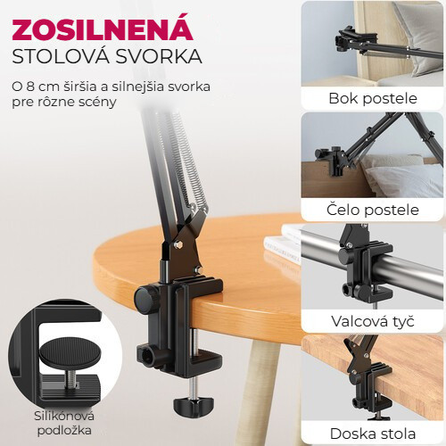 Ulanzi T2 stolní rameno – Zesílená svorka pro stůl, postel i tyč