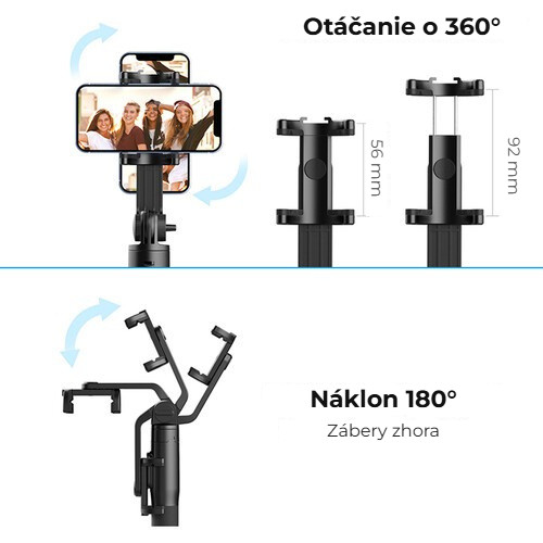 Ulanzi SK-03 selfie tyč a stativ s Bluetooth ovladačem – Otáčení o 360° a náklon o 180°