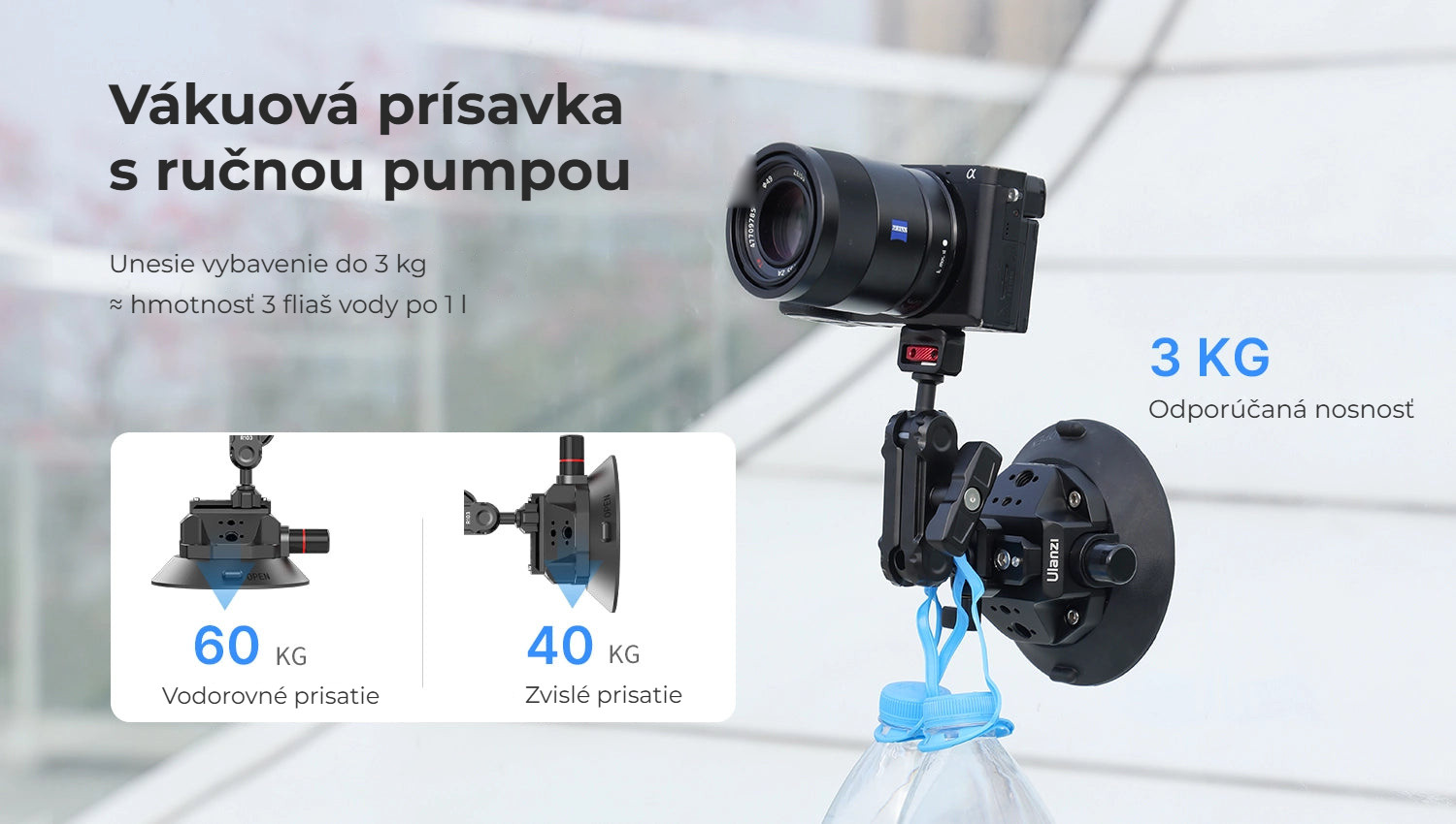 Ulanzi SC-02 vakuová přísavka 114 mm – Pumpa, rameno a až 3 kg