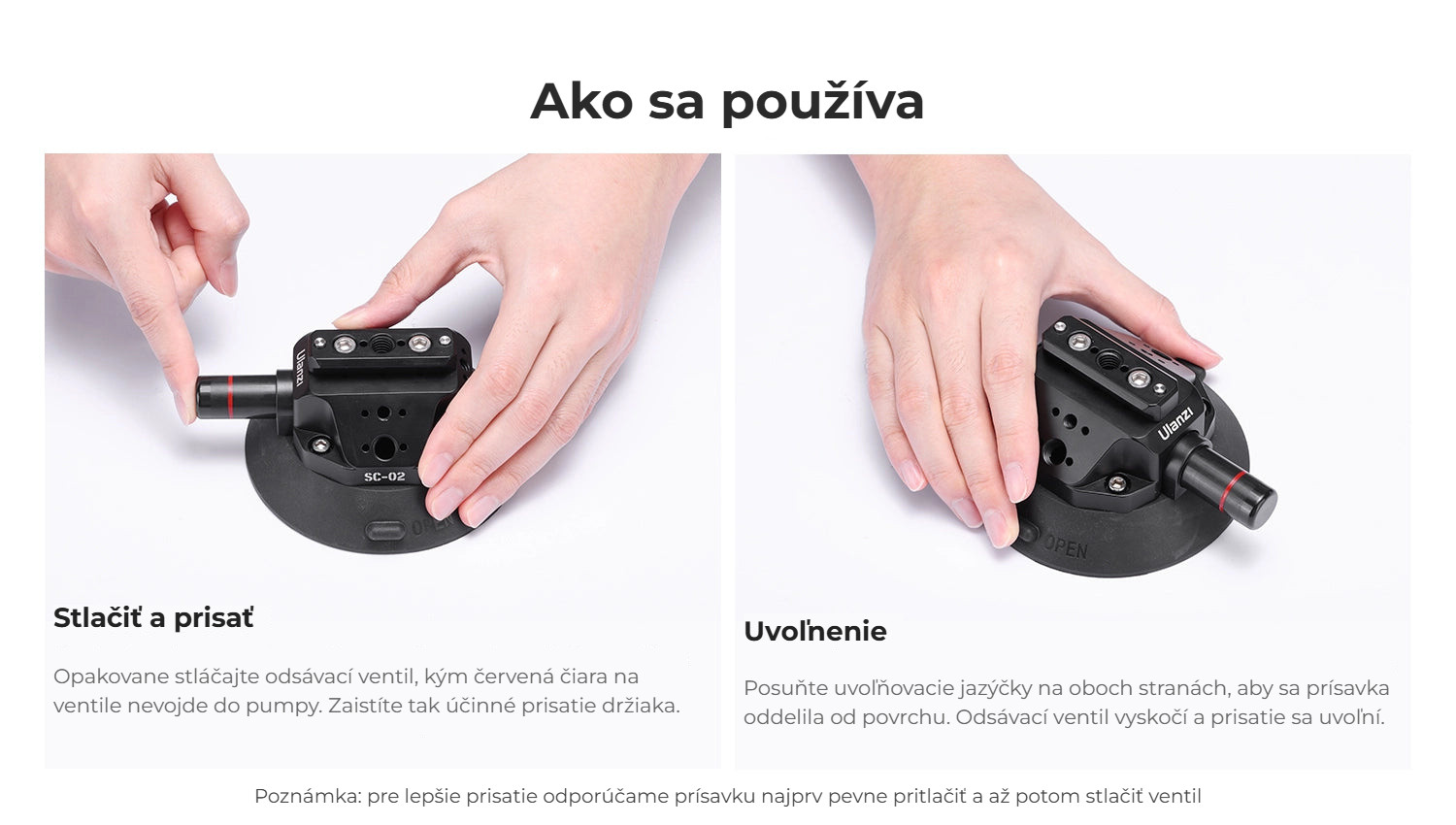 Ulanzi SC-02 vakuová přísavka 114 mm – Jak se přísavka používá