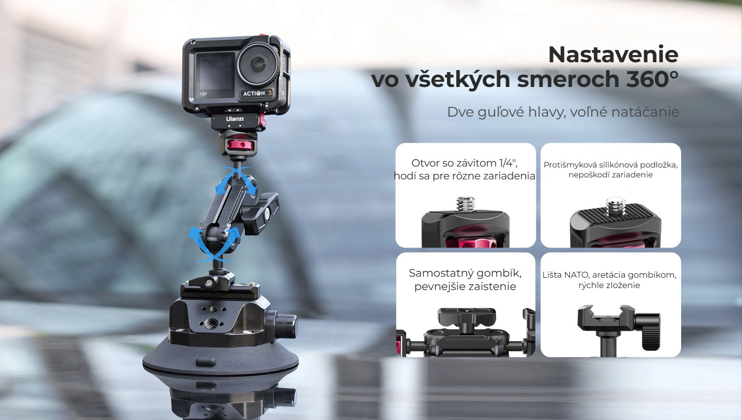 Ulanzi SC-02 vakuová přísavka 114 mm – Dvě kulové hlavy do všech směrů