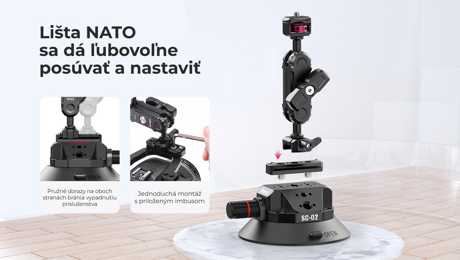 Ulanzi SC-02 vakuová přísavka 114 mm – Lišta NATO se dá posouvat
