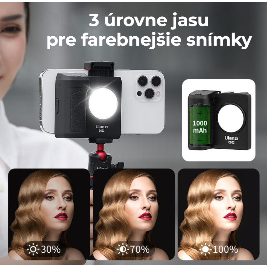 Ulanzi CG-02 Smartphone Camera Grip – Doplňkové světlo se třemi úrovněmi jasu