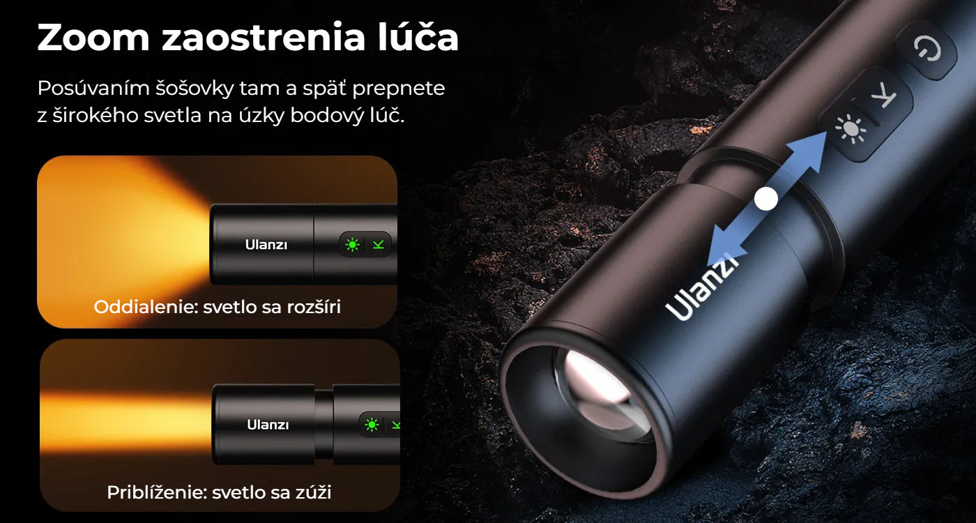 Ulanzi LM07 Videography Flashlight – Zoom od širokého světla po bodový paprsek