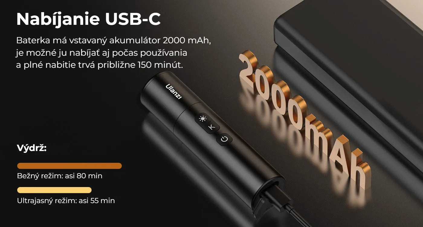 Ulanzi LM07 Videography Flashlight – Nabíjení USB-C a výdrž