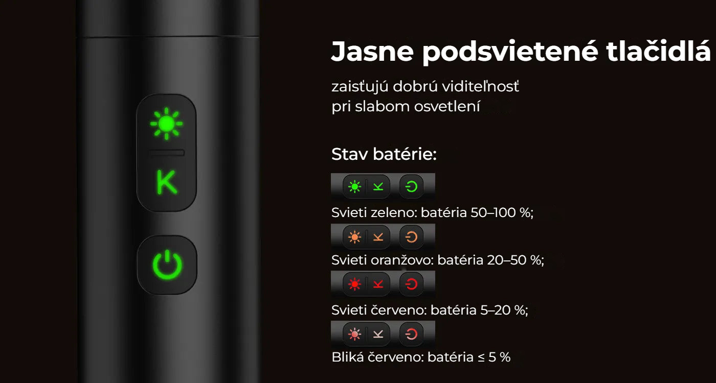 Ulanzi LM07 Videography Flashlight – Podsvícená tlačítka a indikace baterie