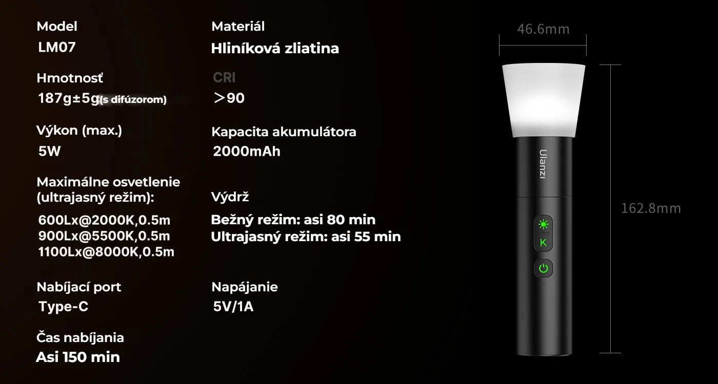Ulanzi LM07 Videography Flashlight – Technické údaje