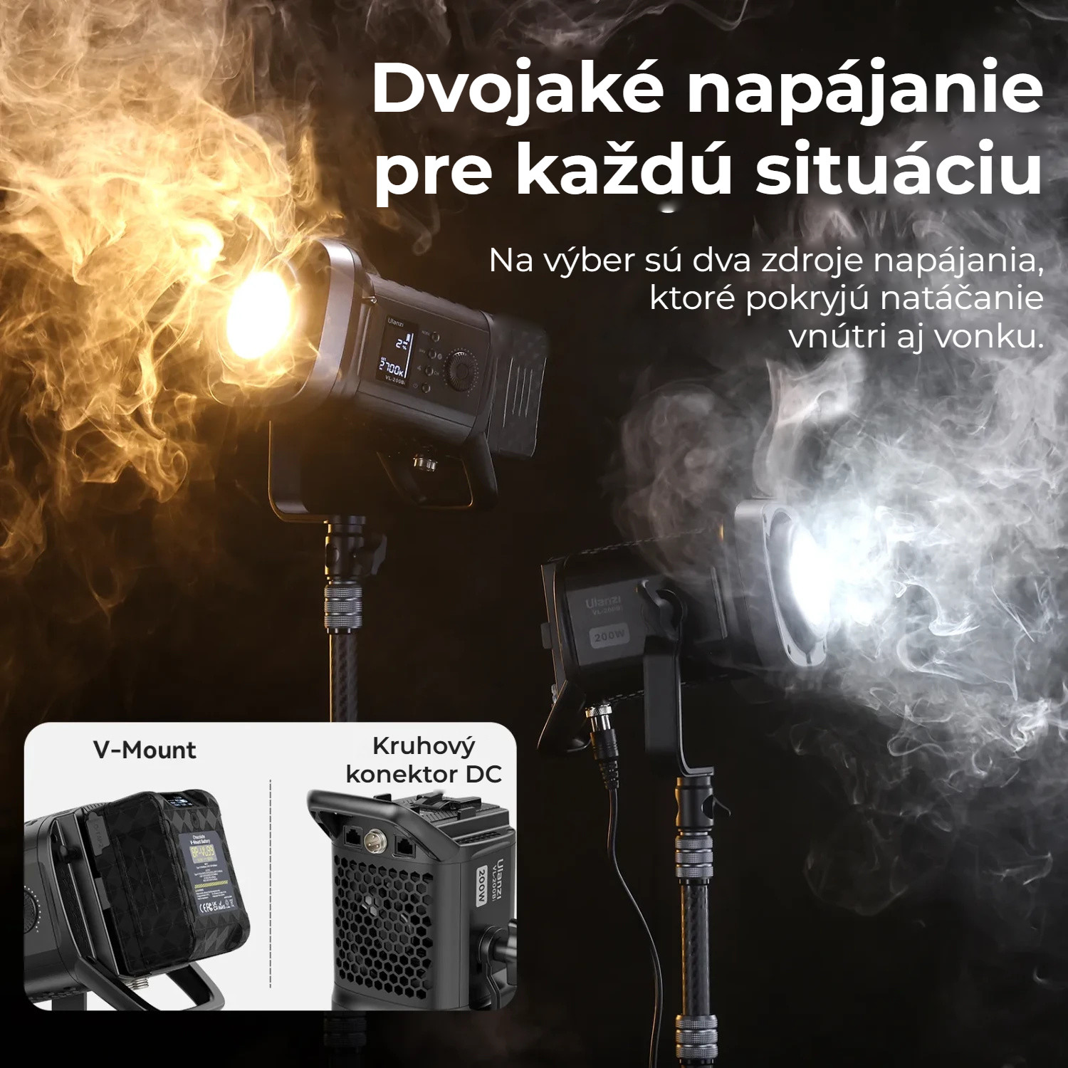 Ulanzi VL-200Bi 200W V-Mount Video Light – Dvojí napájení