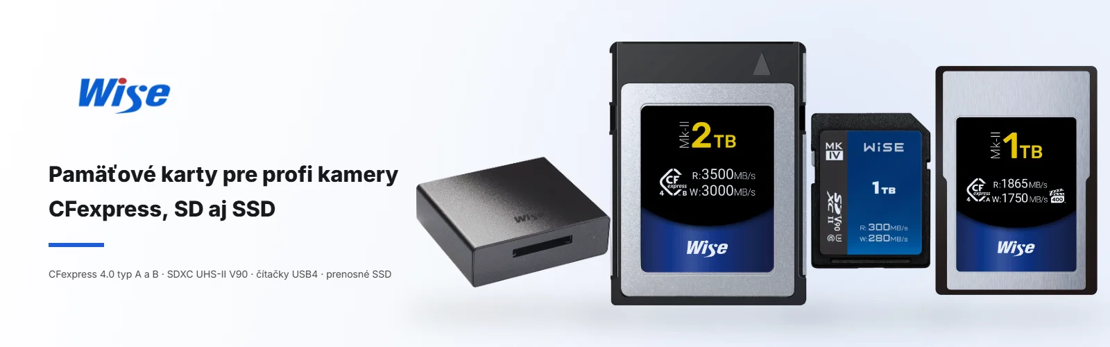 Wise – pamäťové karty CFexpress, SD a SSD pre profi kamery